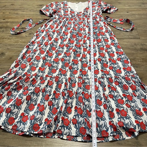 NWT J.Crew V-neck Maxi in Ivory Cerise Poppy Print Floral Cotton Tiered Dress - Picture 15 of 16